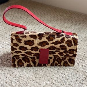 Isabella Fiore leopard fur purse with red leather